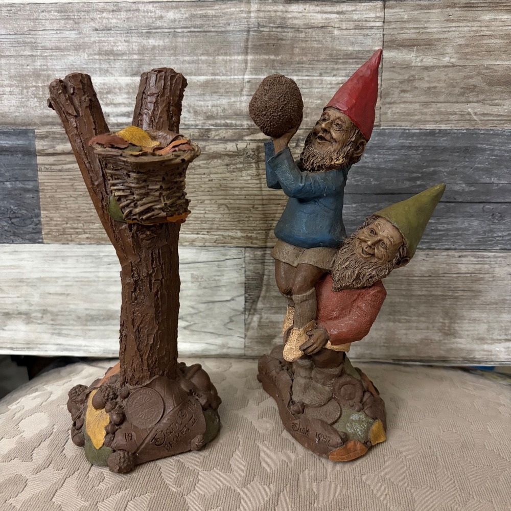Tom Clark Gnomes Slam Dunk & Basket II Figurines 1987 Cairn Studio Vintage Set